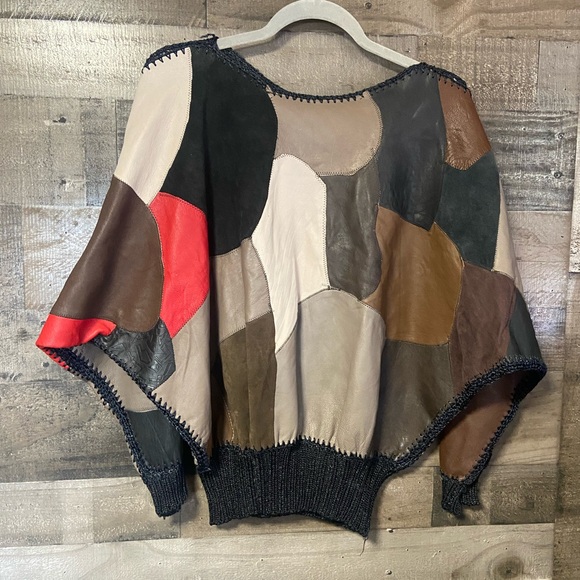 homemade Sweaters - Vintage handmade Patchwork Leather Sweater in Multicolor ladies oversized small